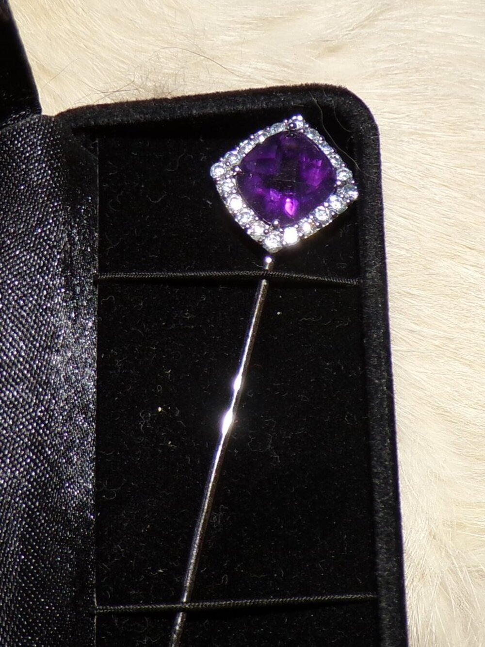 Sterling Silver Barpin Stickpin Amethyst New in velvet case